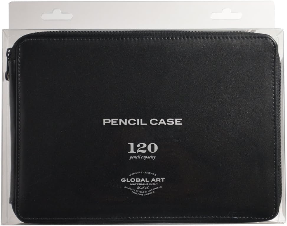 Global Art Materials 120-Piece Leather Pencil Case, Black