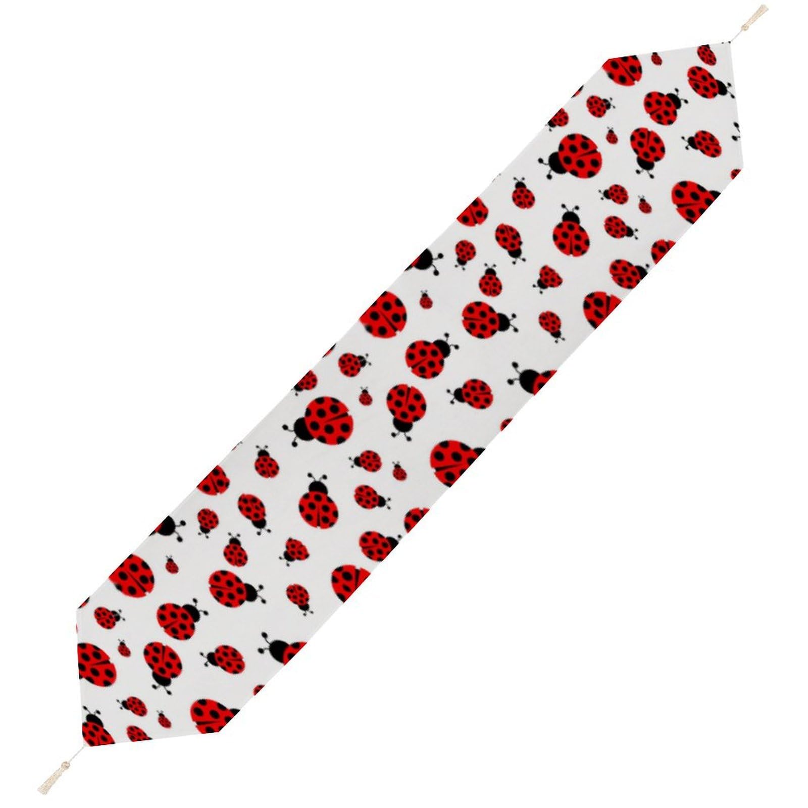 JZemdybill 229*33cm Table Runner with Tassel, Ladybugs Pattern Infinite Speckled Table Runner, Table Decoration for Kitchen, Party, Restaurant
