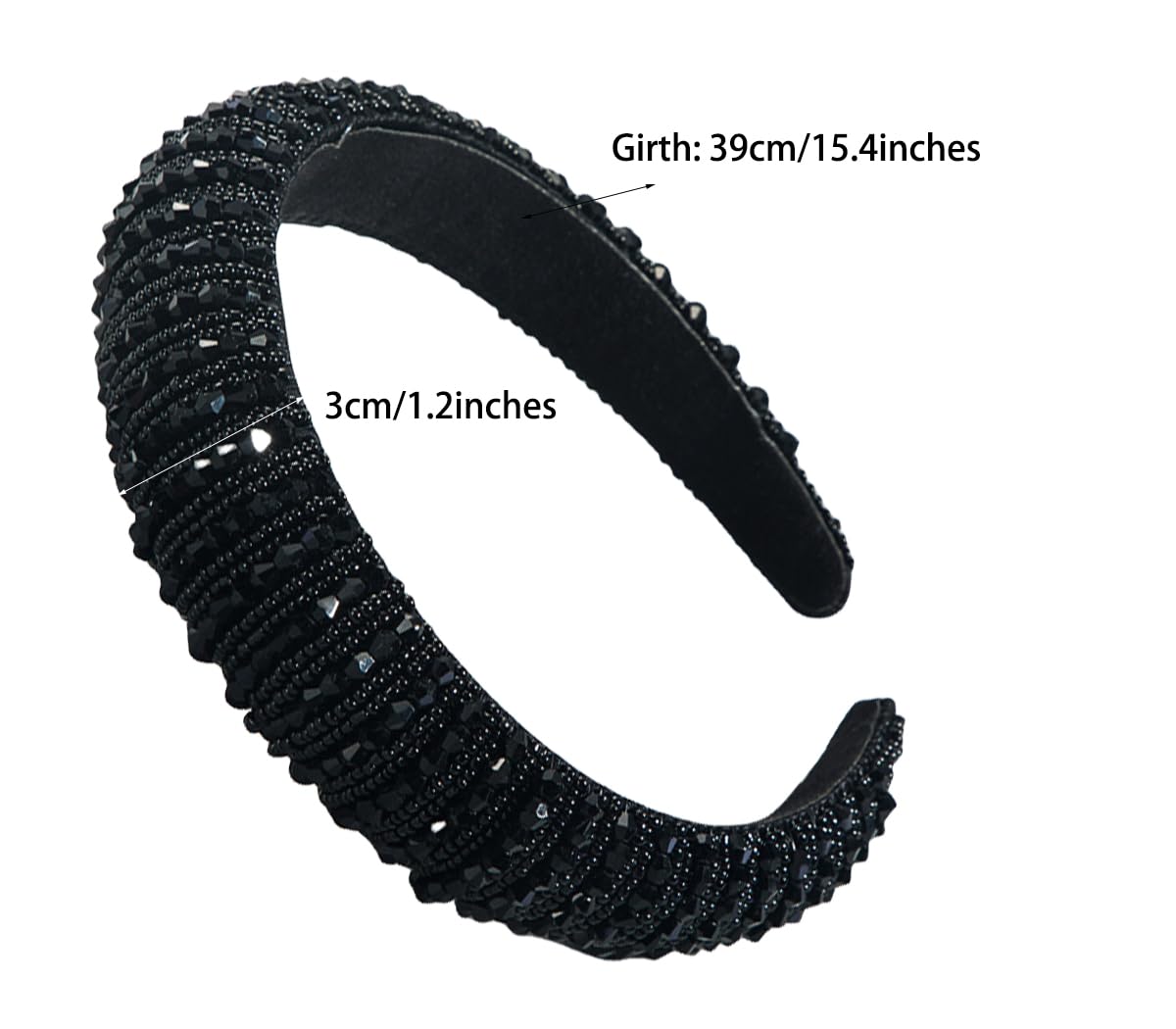 scicent Black Headband Crystal Rhinestone Head Bands Crystal Embellished Padded Wide Headbands for Women 16410 - Image 2