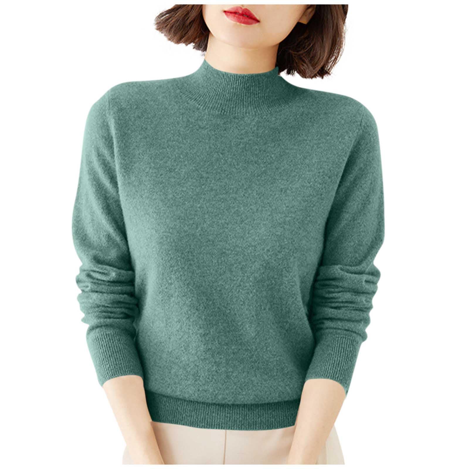Sweaters for Women Mock Neck Long Sleeve Solid Color Fall Fashion Tops Casual Soft Lightweight Loose Fit Shirts