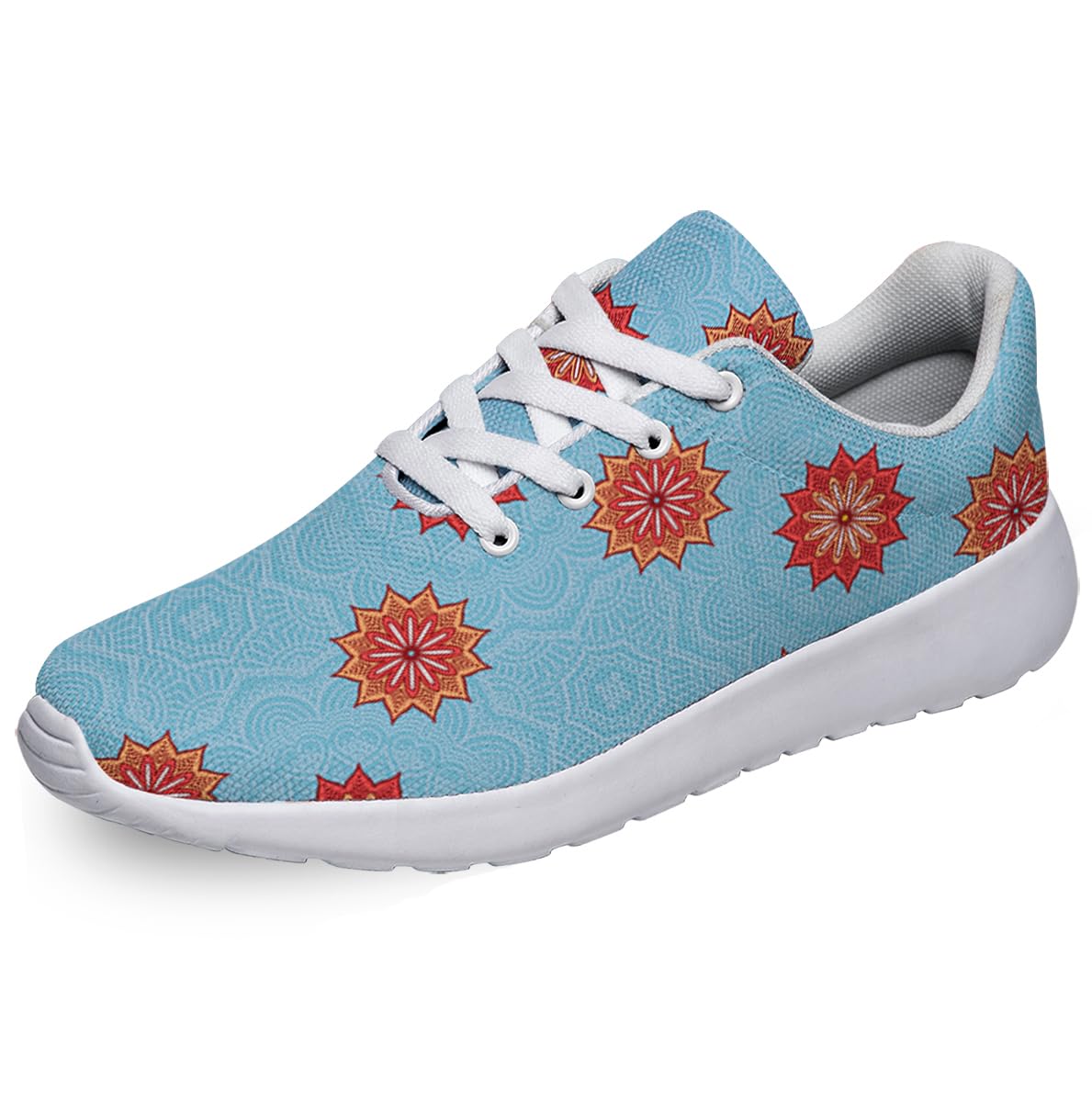 Women Men Ethnic Floral Prints Shoes Slip On Running Shoes Athletic Tennis Sneakers White Size 4