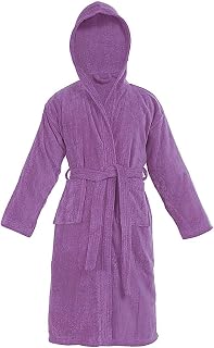 Kids Boys Girls 100% Cotton Bathrobe Hooded Terry Towelling Shawl Collar Bath Robe Bath Robe Dressing Gown 7 Colours Age 8-14
