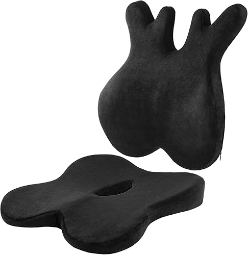 Eyamummo - Combo de cojín de asiento y respaldo para silla de oficina, cojines ergonómicos de espuma viscoelástica pura y almohada ortopédica de