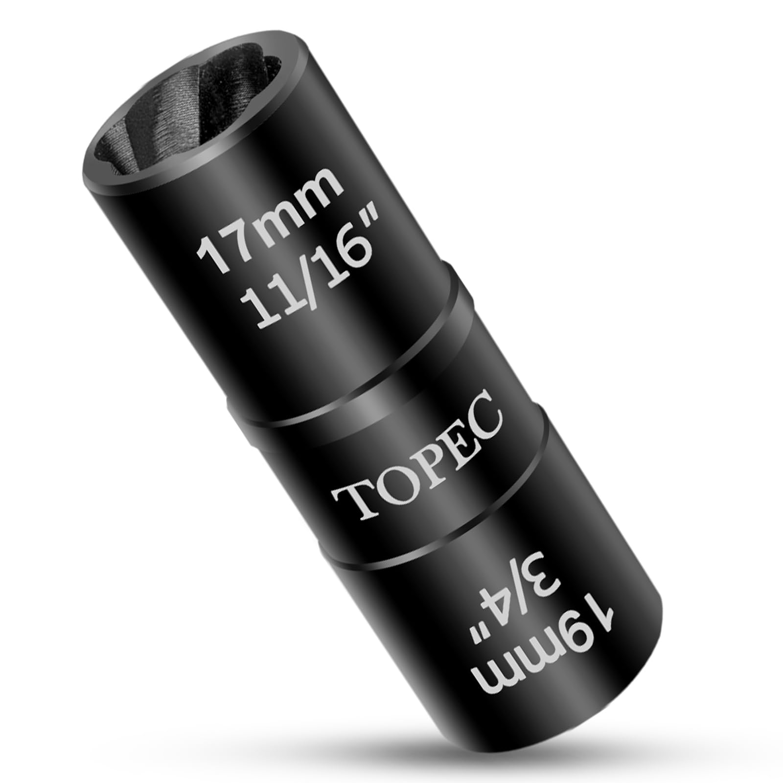 Topec 17mm x 19mm Flip Lug Nut Extractor, 1/2" Drive Lug Nut Removal Tool, 2-IN-1 Wheel Lock Remover Socket | Extension Bar Not Included