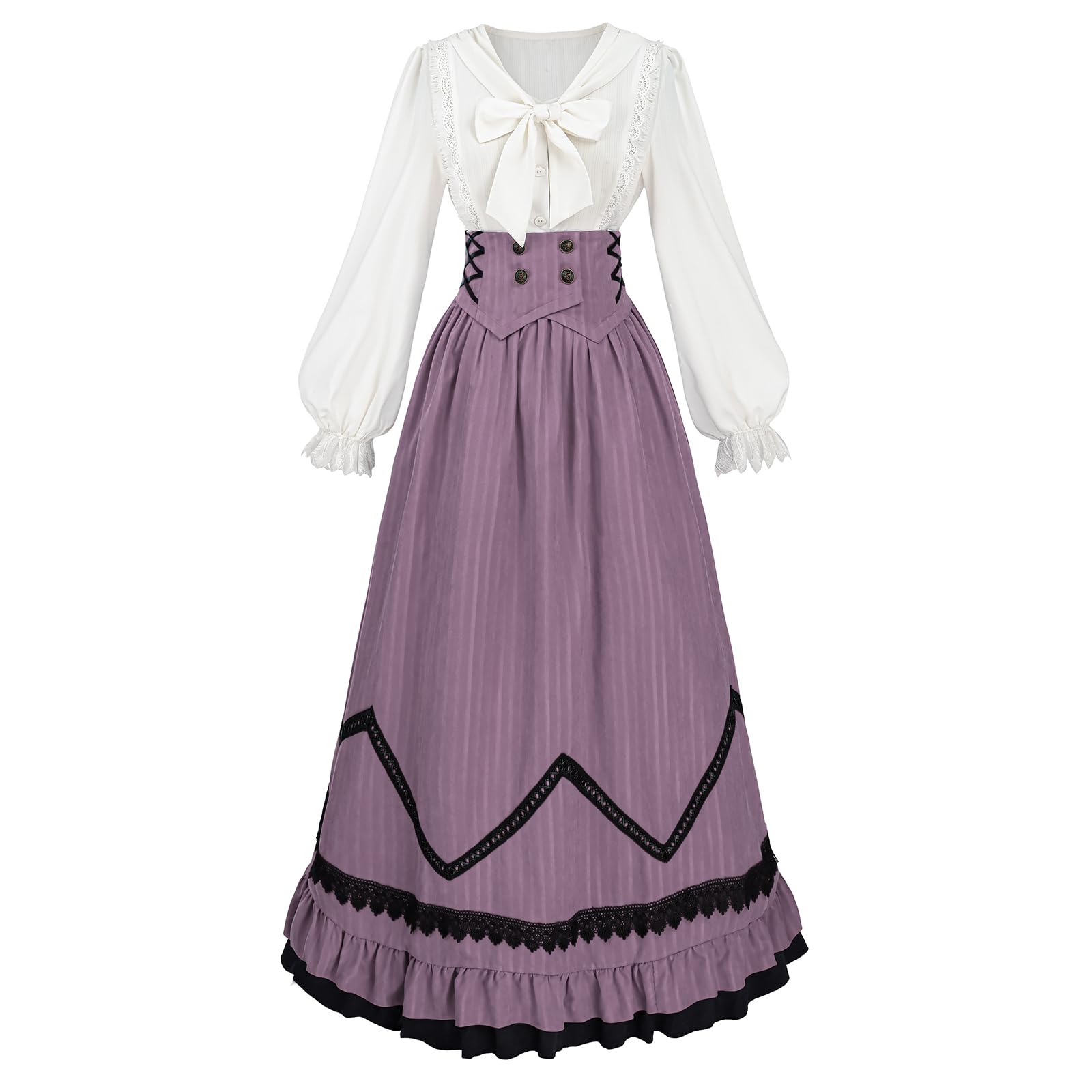 CR ROLECOS Abito vittoriano da donna 1800 costume edoardiano 2 pezzi camicetta rinascimentale gonna abiti da ballo