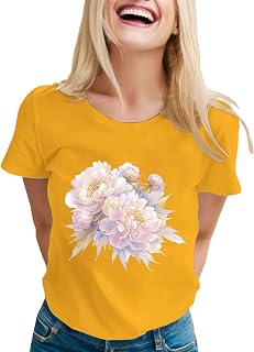 Nueva camiseta de mujer de moda con cuello redondo y estampado de crisantemo para mujer