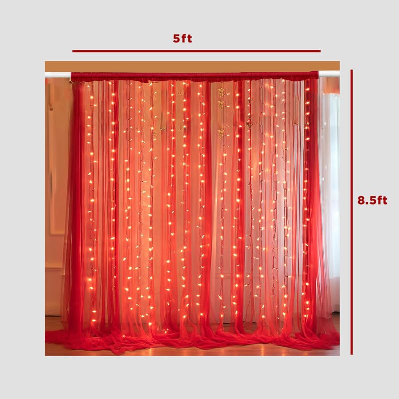 Selibration Beige Decoration Backdrop Net Hanging Curtain Cloth for Romantic Dinner & Birthday Parties Valentines Day Haldi & Mahndi Party with LED (Pack of 2 Pieces) 1