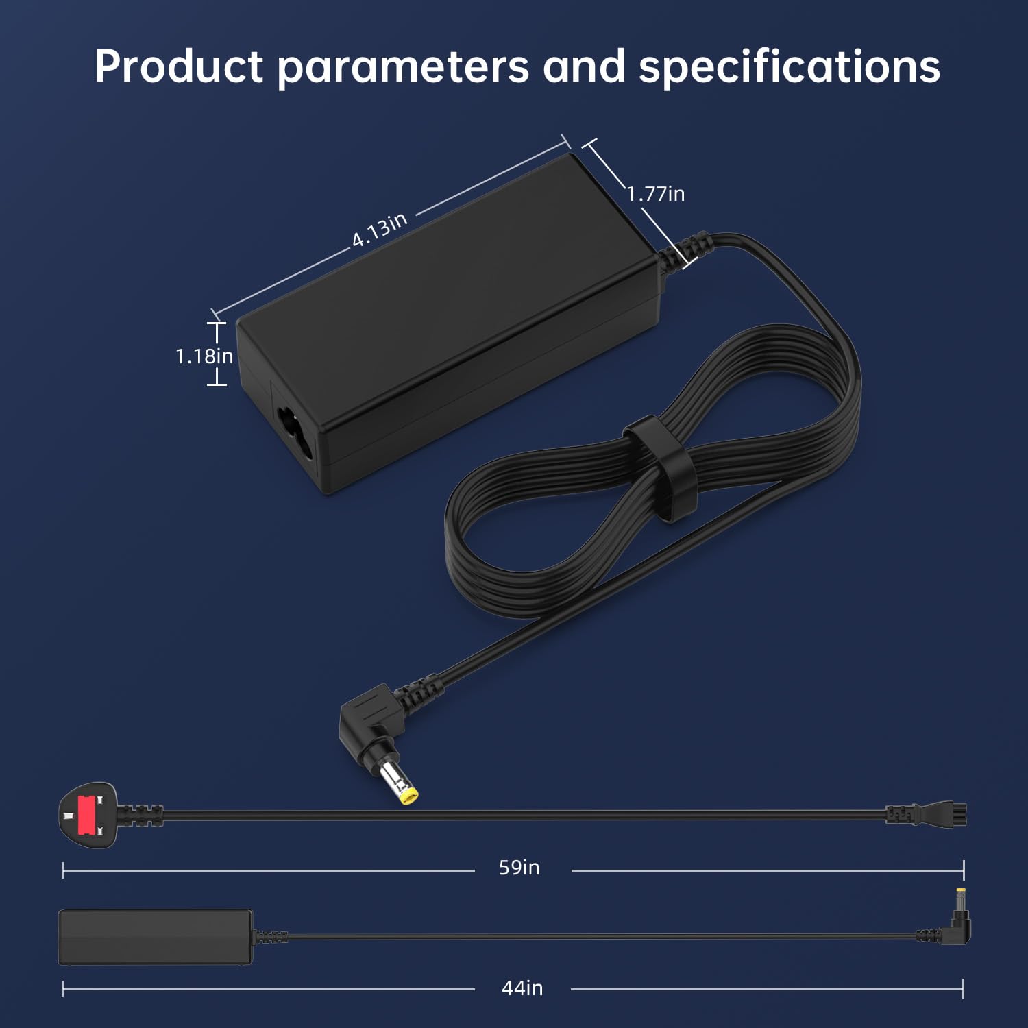 65W 19V 3.42A Power Adapter for HP Pavilion Monitors, Compatible with 24f 24fw 24fh 24ea 24es 24er 22f 22fw 27f 27fw 24mh 27mh 22cwa 22xw 27xw 25xw, 5.5x2.5mm Yellow Right-Angle Plug, UK Plug — view 4