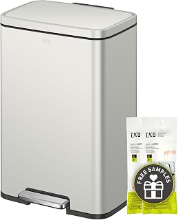 EKO Madison Matte Grey Stainless Steel 13.2 Gal/50L Kitchen Step Trash Can or Recycling Bin, Removable Inner Liner, Soft Close Lid, Fingerprint Resistant Finish