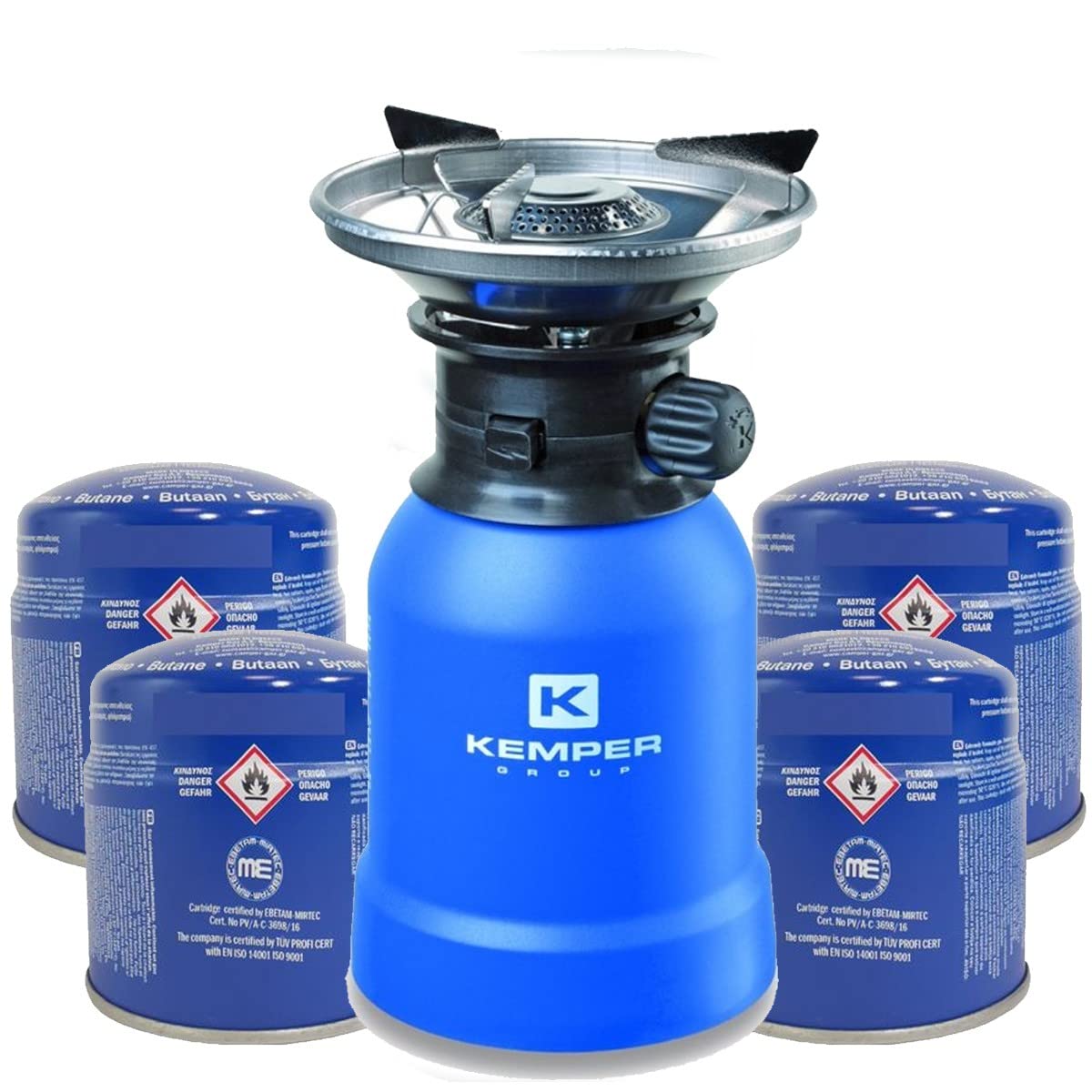 Réchaud gaz 2200W Coque ABS Piezo + 4 cartouches de gaz 190gr KEMPER