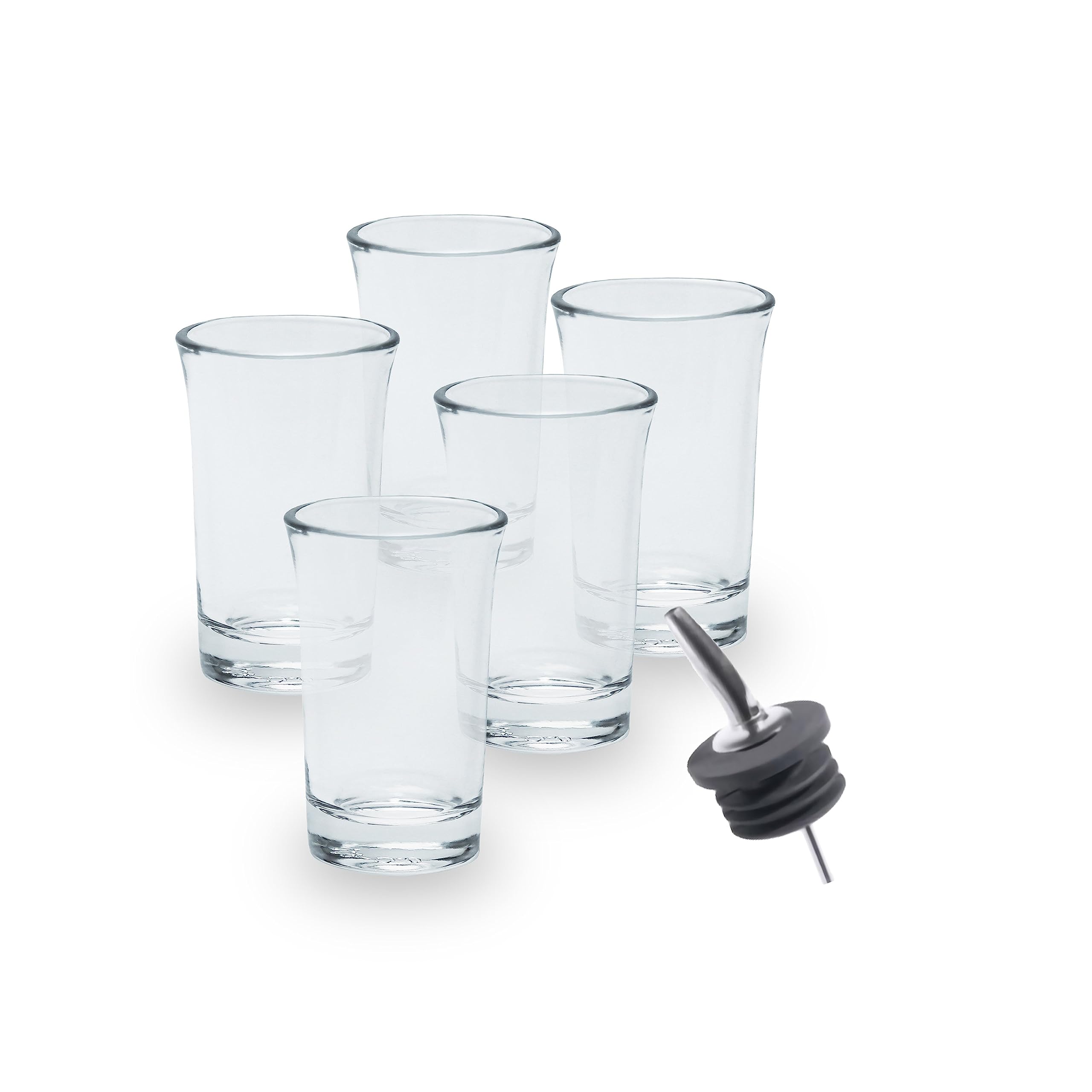wisefood 48 vasos de chupito de cristal, 4 cl, incluye 4 vertedores, aptos para lavavajillas, estables, vasos de chupito para cualquier fiesta, reutilizables y boquilla