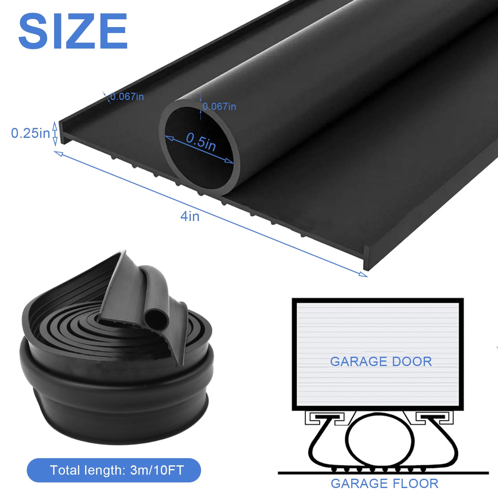 Garage Door Bottom Seal Strip,10Ft Heavy Duty Garage Door Threshold Seal U Shape+O Ring Combination Weatherproof Rubber Garage Door Seal Excluder for Keeping Garage Clean and Dry (10ft (3m)) - Image 2