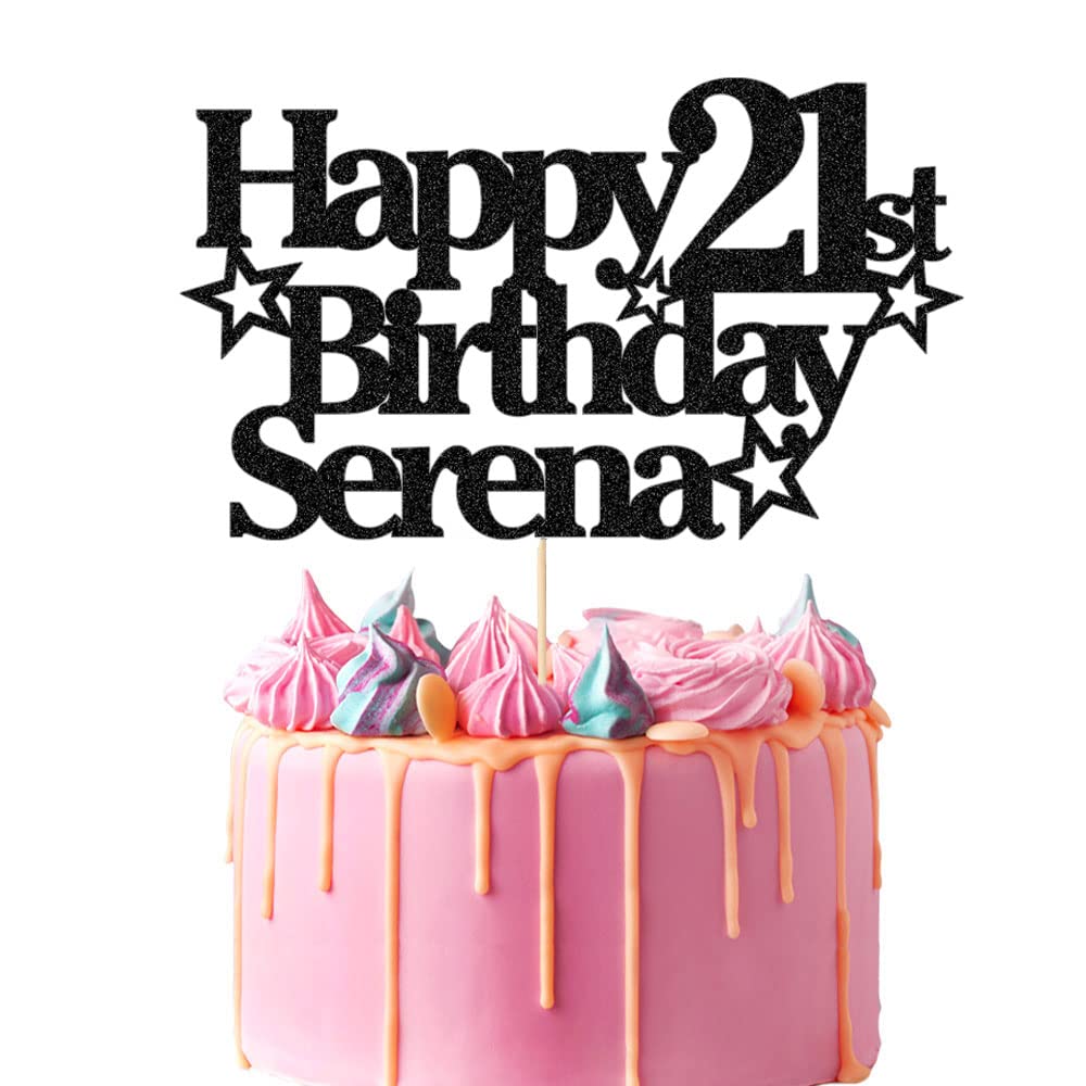 Personalized Happy Birthday Cake Topper | Custom Party Decoration with Any Name Any Age | Multicolor Glitter Cake Topper 13th 16th 18th 21st 30th 50th 60th 80th (Black)