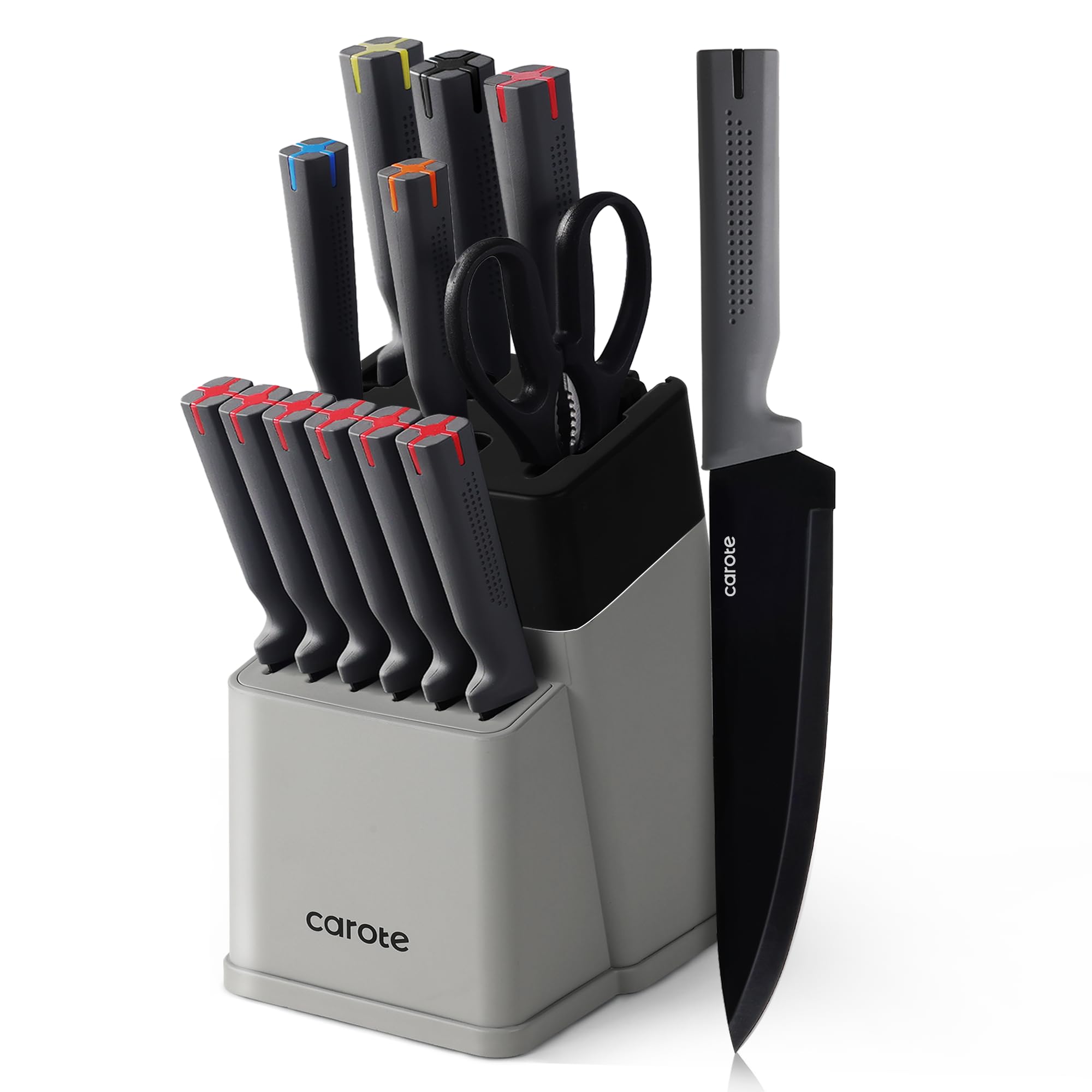 CAROTE 14Pcs Kitchen Knife Set Stainless Steel knife set with ABS Block Rustproof Cutlery with Ceramic Surface 6