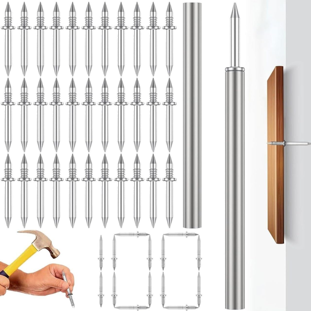 KPS Seamless Double Head Nail for Skirting Line | Invisible Safety Screws | Skirting Thread Nail with Sleeve Tool | for Temporary Construction/Formwork/Framing (Pack of 100 PCs)-image-30