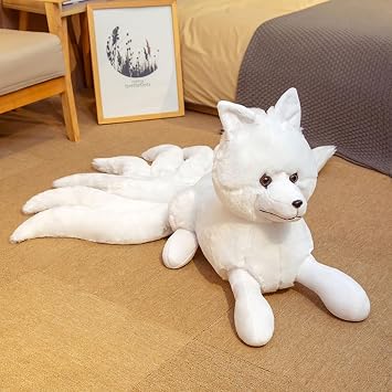 Nine Tails Fox Sewing Wrapped Hugging Pillow, Plush, Large, Animal, Cute, Stylish, White, Interior, Animal, Sewing Wrap, Celebration, Fluffy, Christmas Gift, 49.2 inches 125 cm