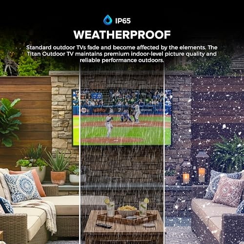 Image of Titan L100 QNED 65 inch Covered Patio Outdoor TV - 4K UHD Smart Outdoor Television - IP65 Weatherproof & Weather Resistant for Patio & Covered Areas - WebOS, Dolby Vision & Atmos - Thin Bezel