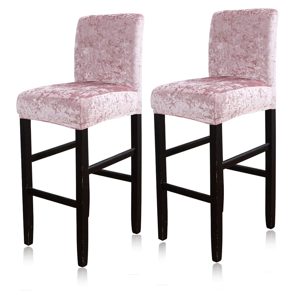 ele ELEOPTION Stretch Bar Stool Chair Cover Slipcover with Backrest Velvet Counter Stool Covers Removable Washable Short Back Stool Cover for Hotel, Wedding Banquet, Dining Room,Pink, 2 pack