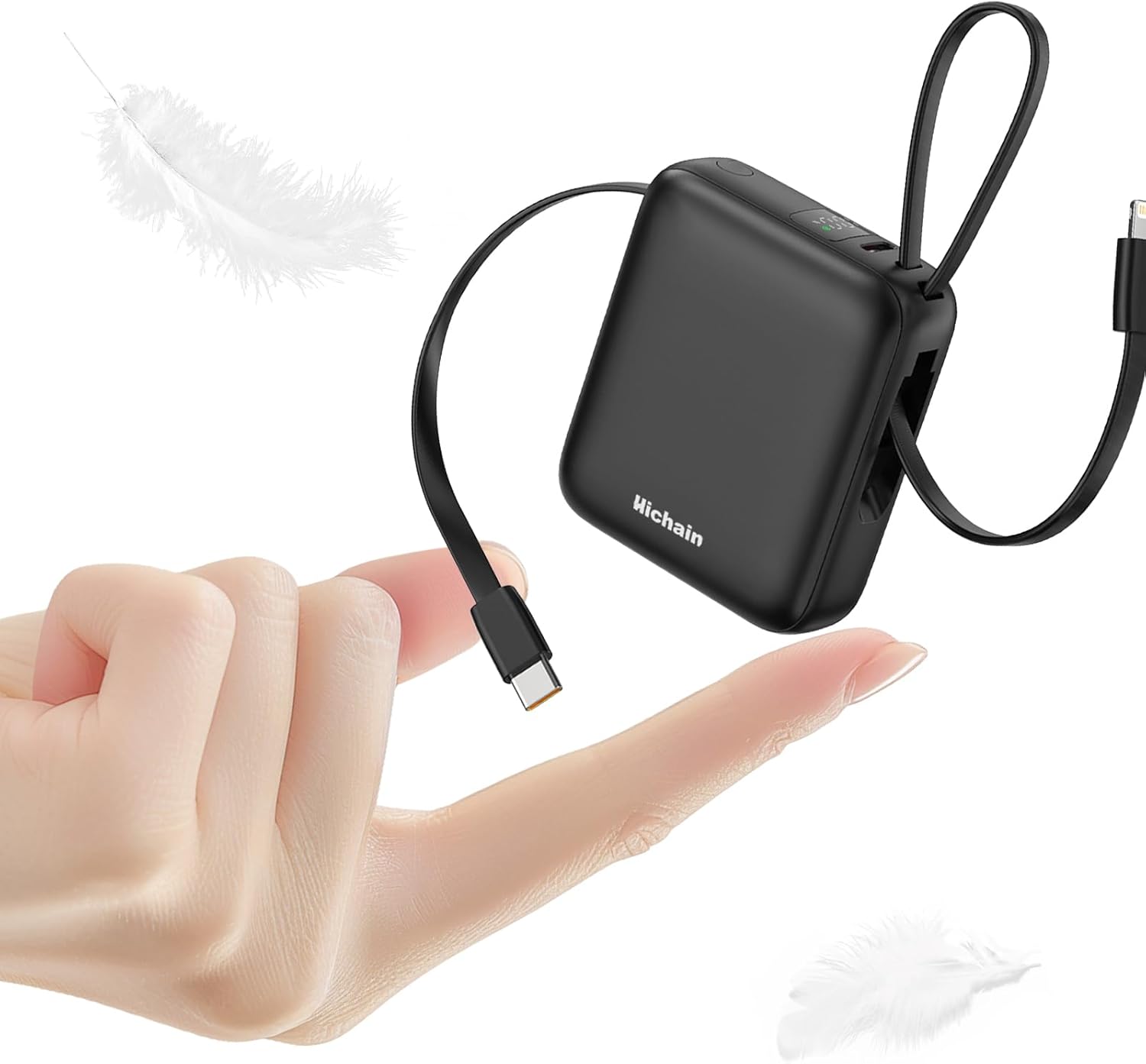 Hichain Small Portable Charger with Built in Cables LED Display, Mini Power Bank 10000mAh 22.5W USB-C Fast Charging Battery Pack, Travel Essential Power Bank for iPhone, iPad, Samsung, Android (Black)