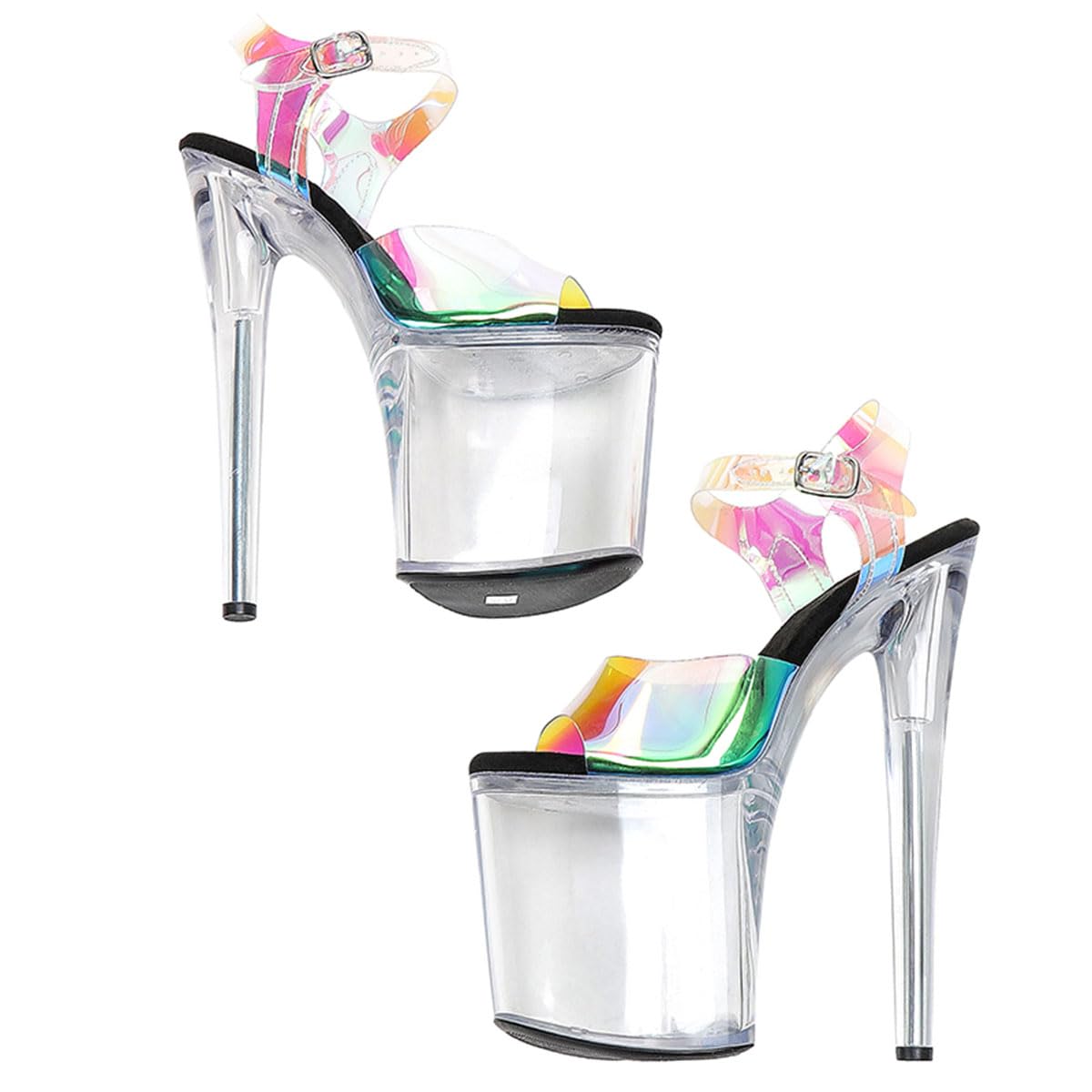 WUXIN H&P Women's Clear Platform Exotic Pole Dance Ankle-Strap Sandal 8 Inch Round Toe Fashion Model Sexy Stiletto Custom Dress shoes High Heel: 8 Black