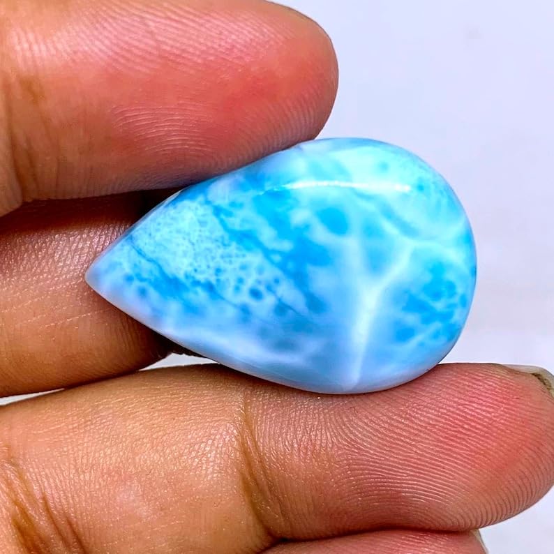 Larimar naturel en poire 30x20mm d'exception pour joaillerie