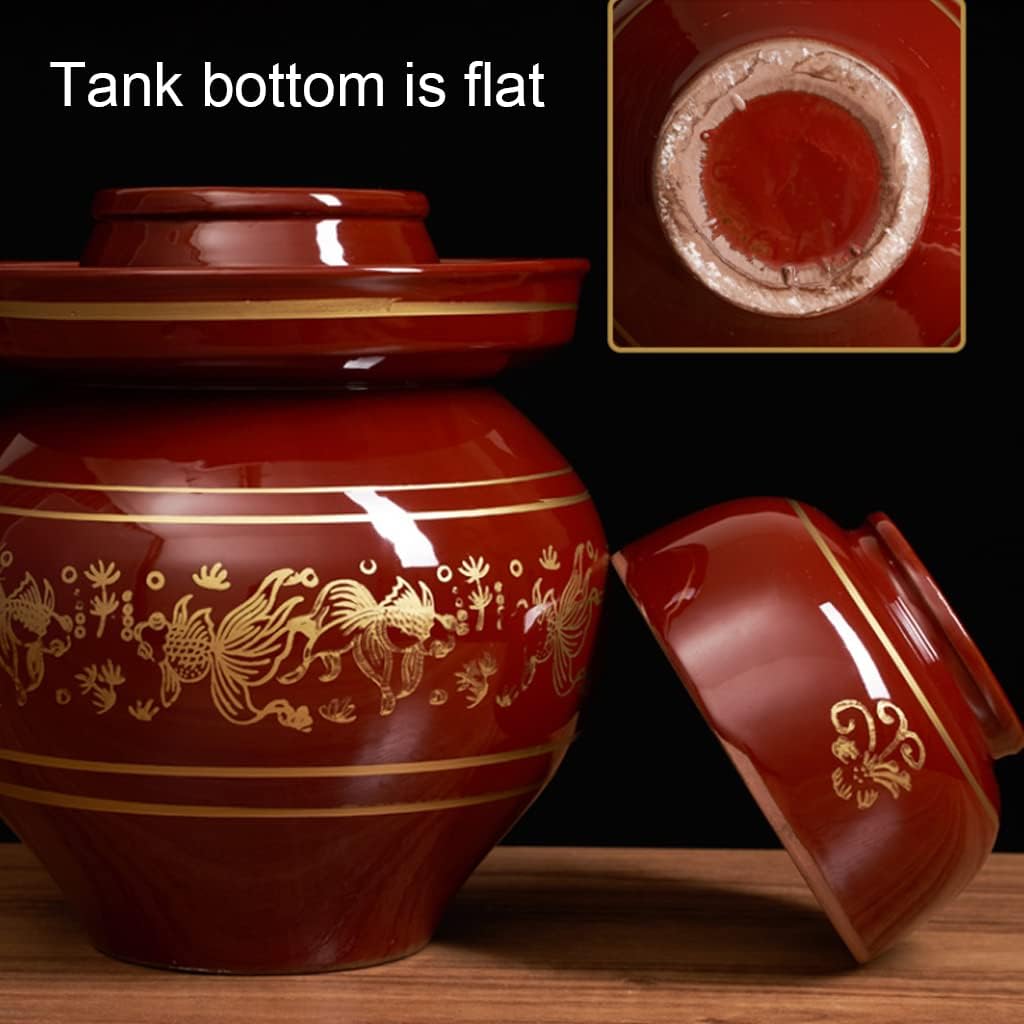 Red Traditional Chinese Porcelain Pickle Jar, Ceramic Fermentation Crock Pickling Pot,Fermenting Jar with Water Seal Airlock Lid Stoneware Fermenter for Kimchi Sauer 8KG