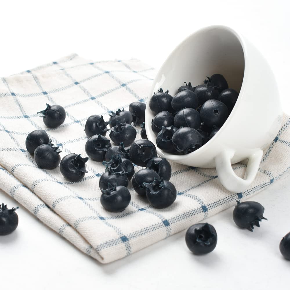 Luckforest Artificial Blueberry, 50Pcs Fake Blueberry Without Frost Lifelike Blueberries Simulation Blue Berries Fake Fruit for DIY Craft Home Kitchen Cabinet Food Photography Props