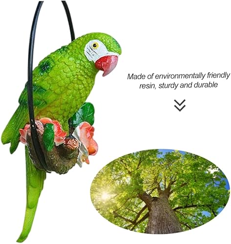 Miniatura 8 de Estatua de pájaro colgante, estatua colgante de perca de pájaro, anillo redondo, escultura de loro, figura de guacamayo para patio, verde, escultura