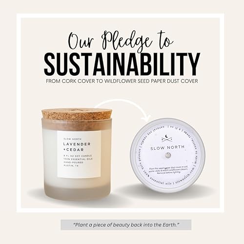 Miniatura 2 de Slow North Vela de lavanda y cedro, vela de aceites esenciales y cera de soja pura en un frasco de vidrio esmerilado reutilizable, una vela