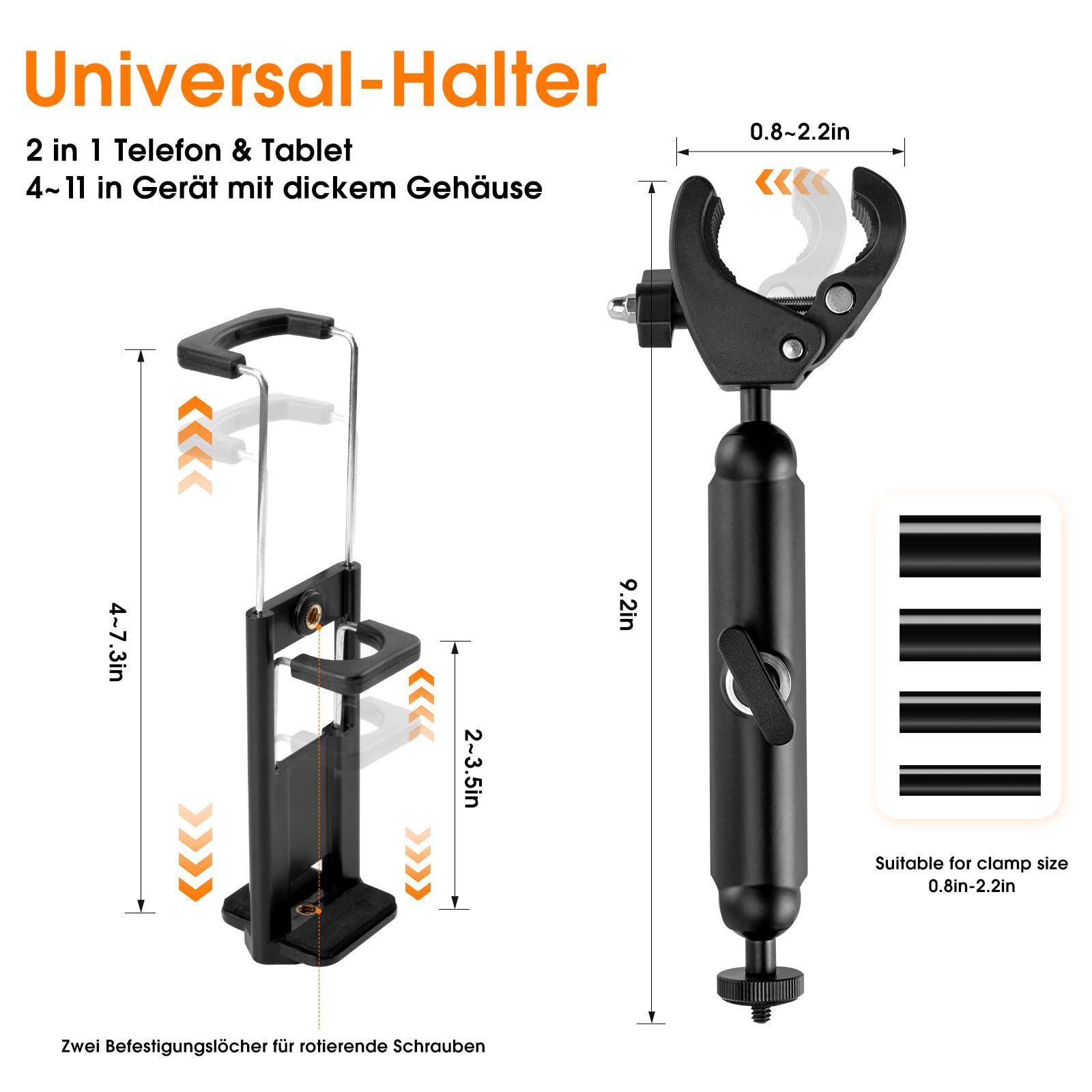 KDD Tablethouder, loopband, iPad-houder, hometrainer, fiets, mobiele telefoonhouder, 360° draaibaar, tablethouder, spinning, iPad houder, stuur voor iPad Pro, iPad Mini, Air, Samsung Galaxy Tab