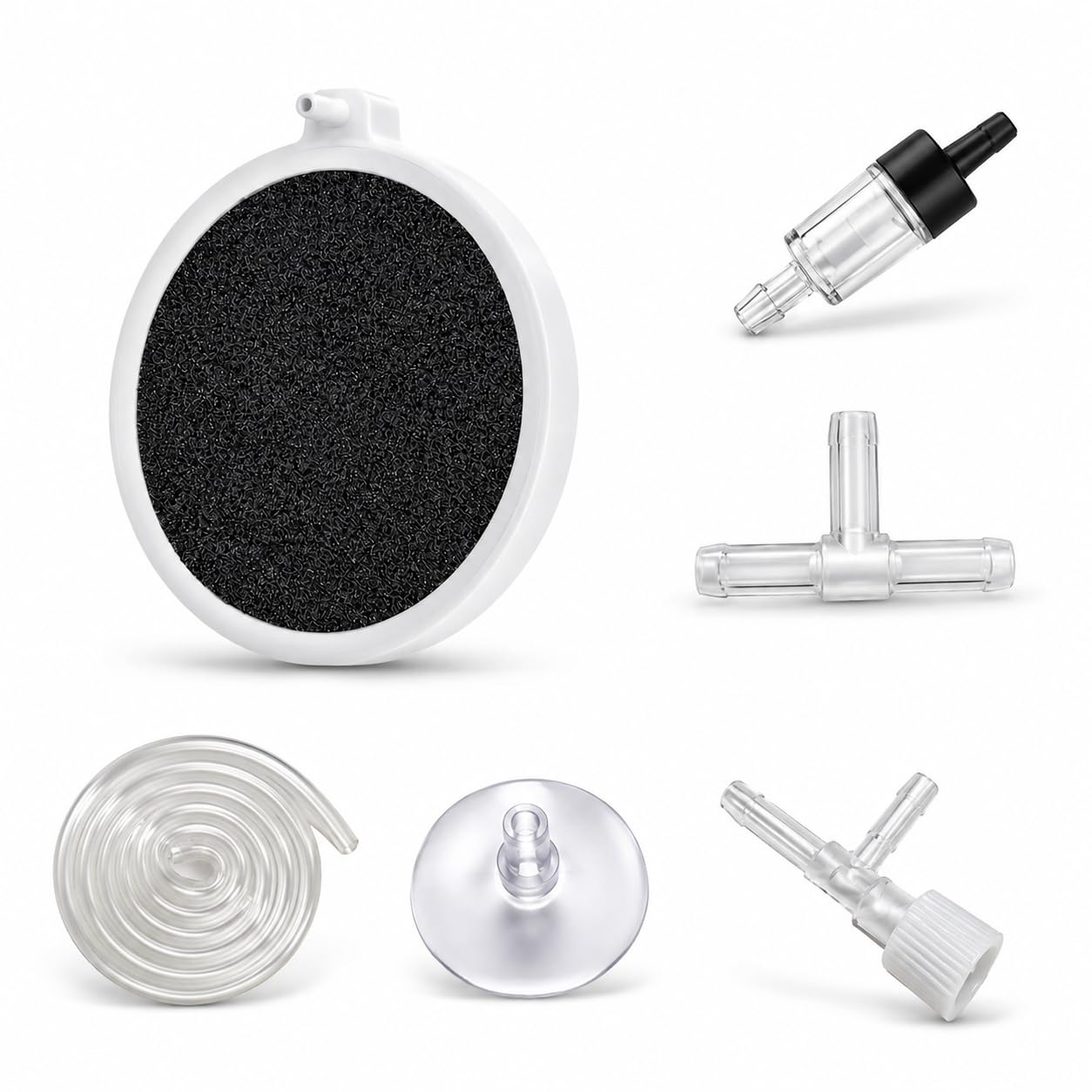 Diffuseur d’air Aquarium 6 pièces – Pierre à air Nano Bulles Fines Silencieux – Kit Complet avec Tuyau 2 m, clapet Anti-Retour et Valve réglable – Oxygénation Efficace Aquarium 60 à 120 cm