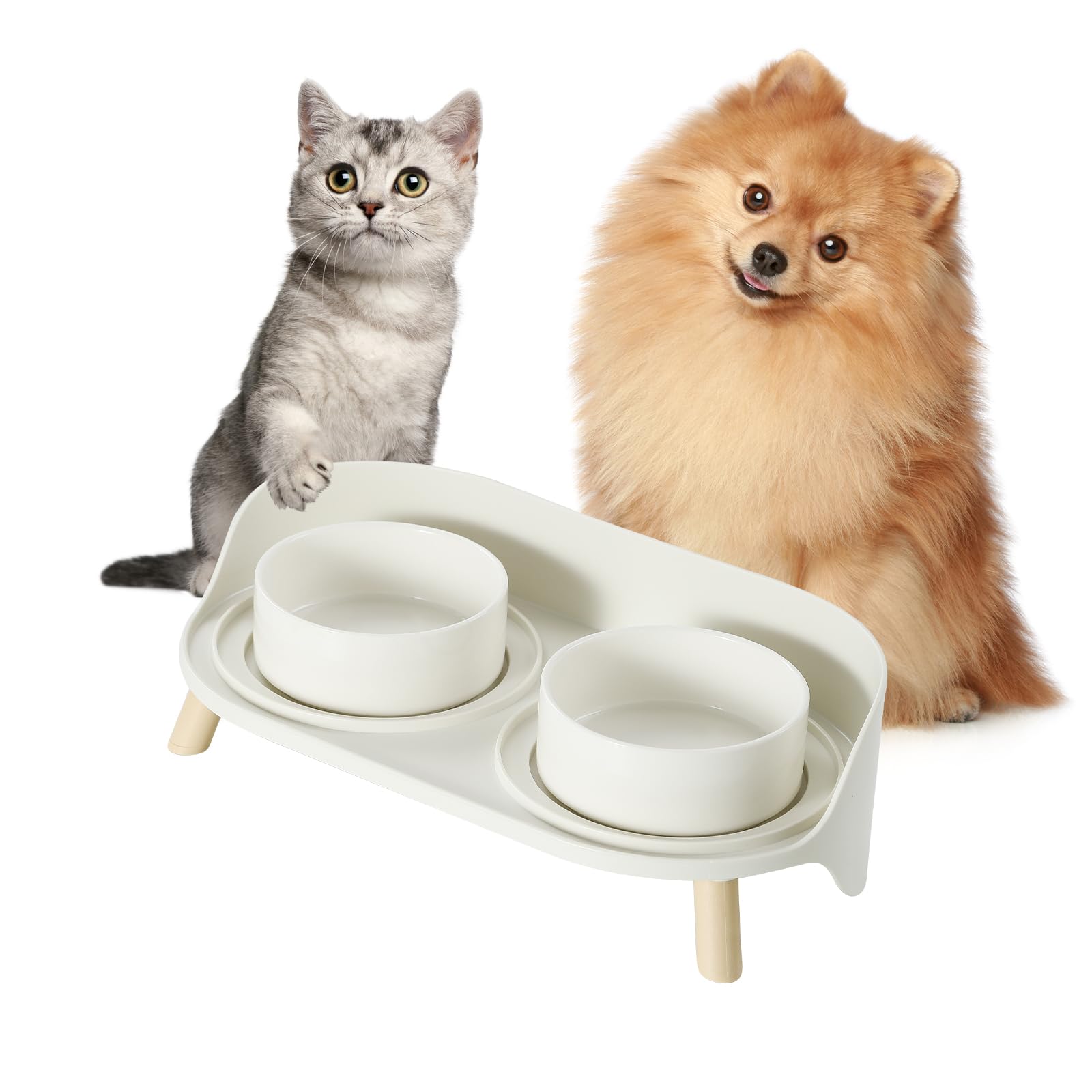 Comedero Perro Elevado Cerámica Doble Con Soporte Antisalpicaduras – 2x650ml – Para Perros Pequeños Y Medianos (Rojo)