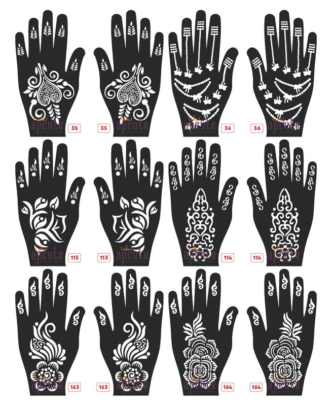 Apcute 12pc Combo Pack Mehandi Sticker Stencils, Henna for Hand, Tatoo
