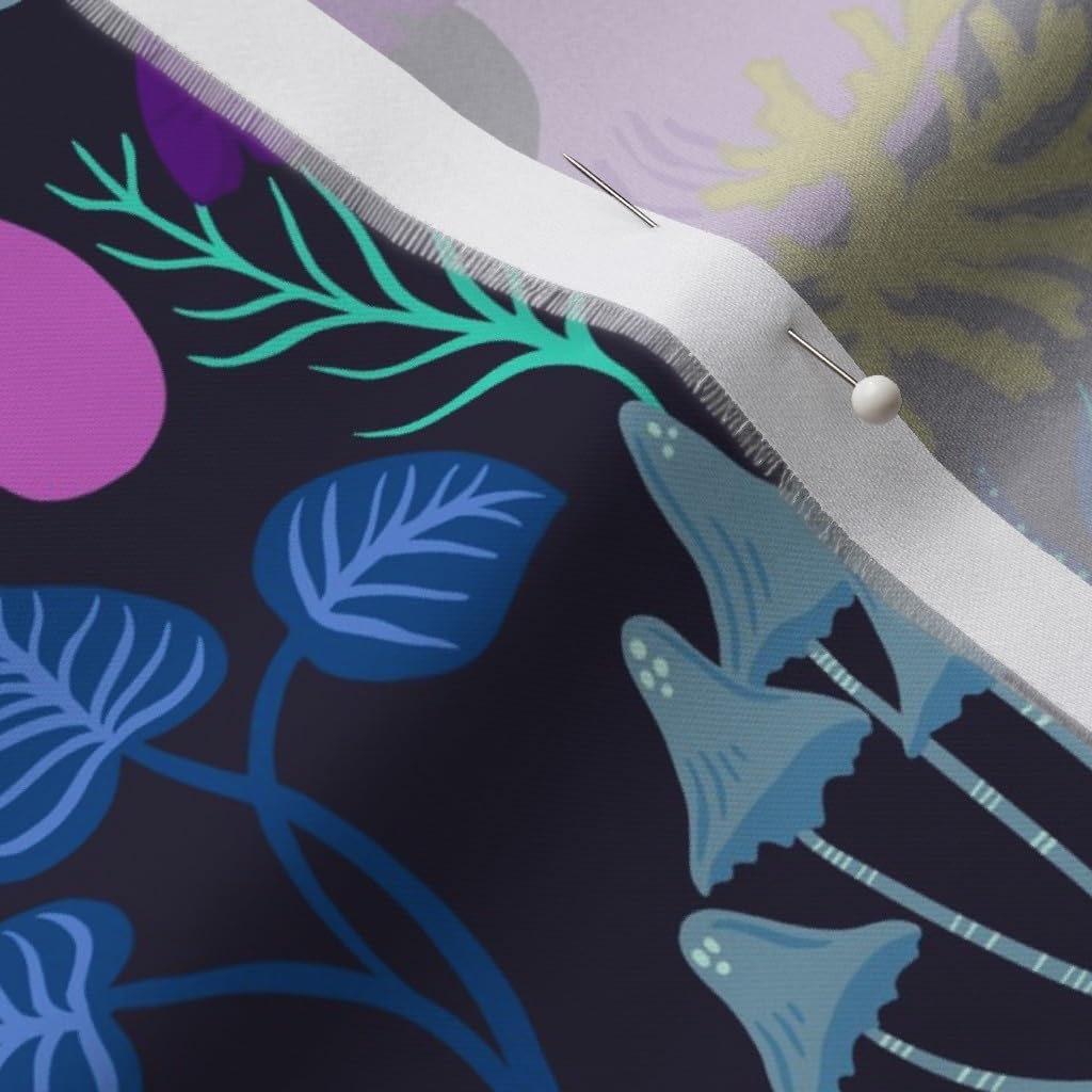 Spoonflower Fabric - Leaves Forest Night Autumn Colorful Snail Magic Moth Mushrooms Printed on Organic Cotton Sateen Fabric by The Yard - Sewing Quilting Apparel Home Decor