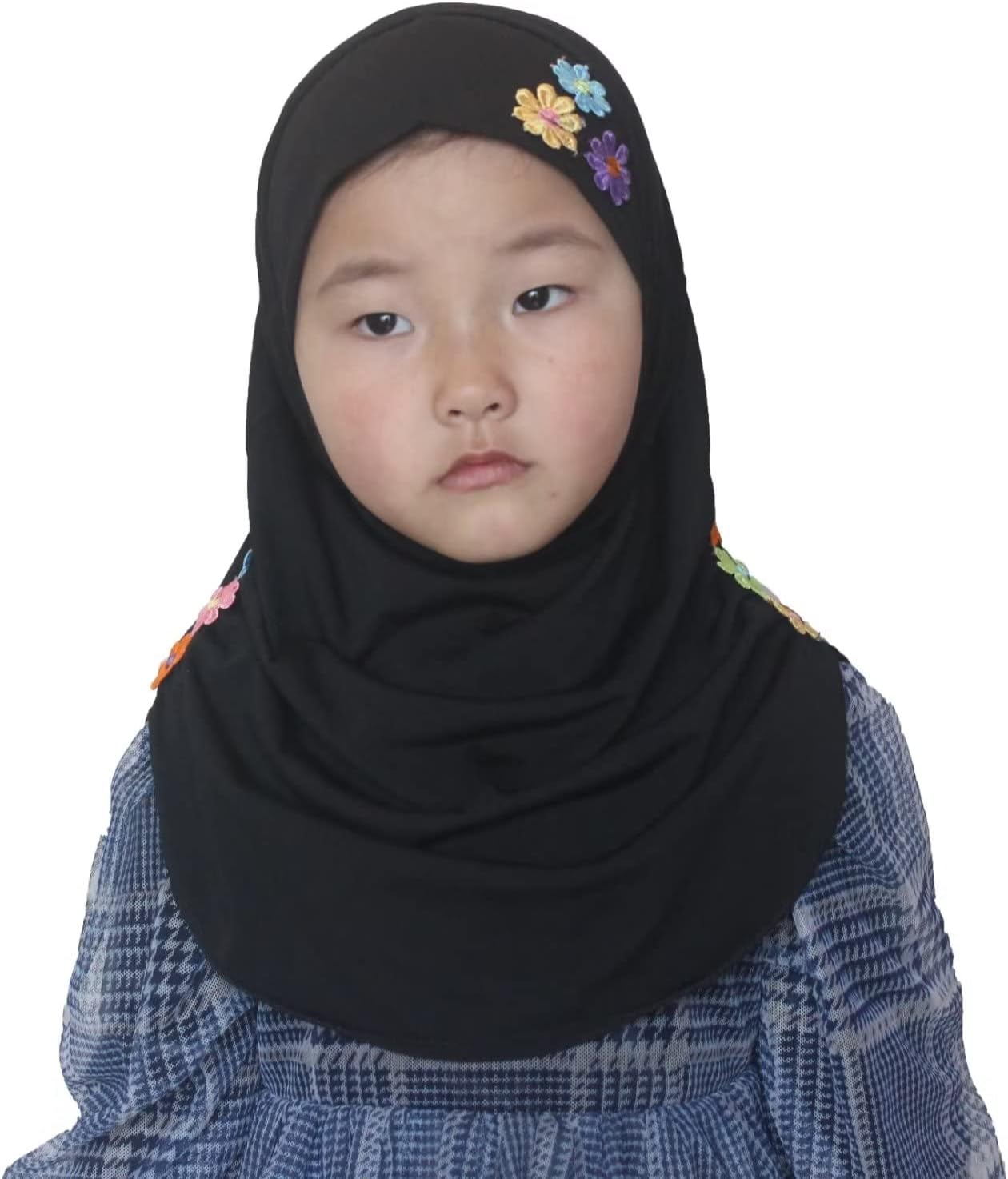 Girls Instant Hijab – Soft Kids Muslim Scarf with Flower, Breathable One-Piece Headscarf for Toddlers Age 2-8