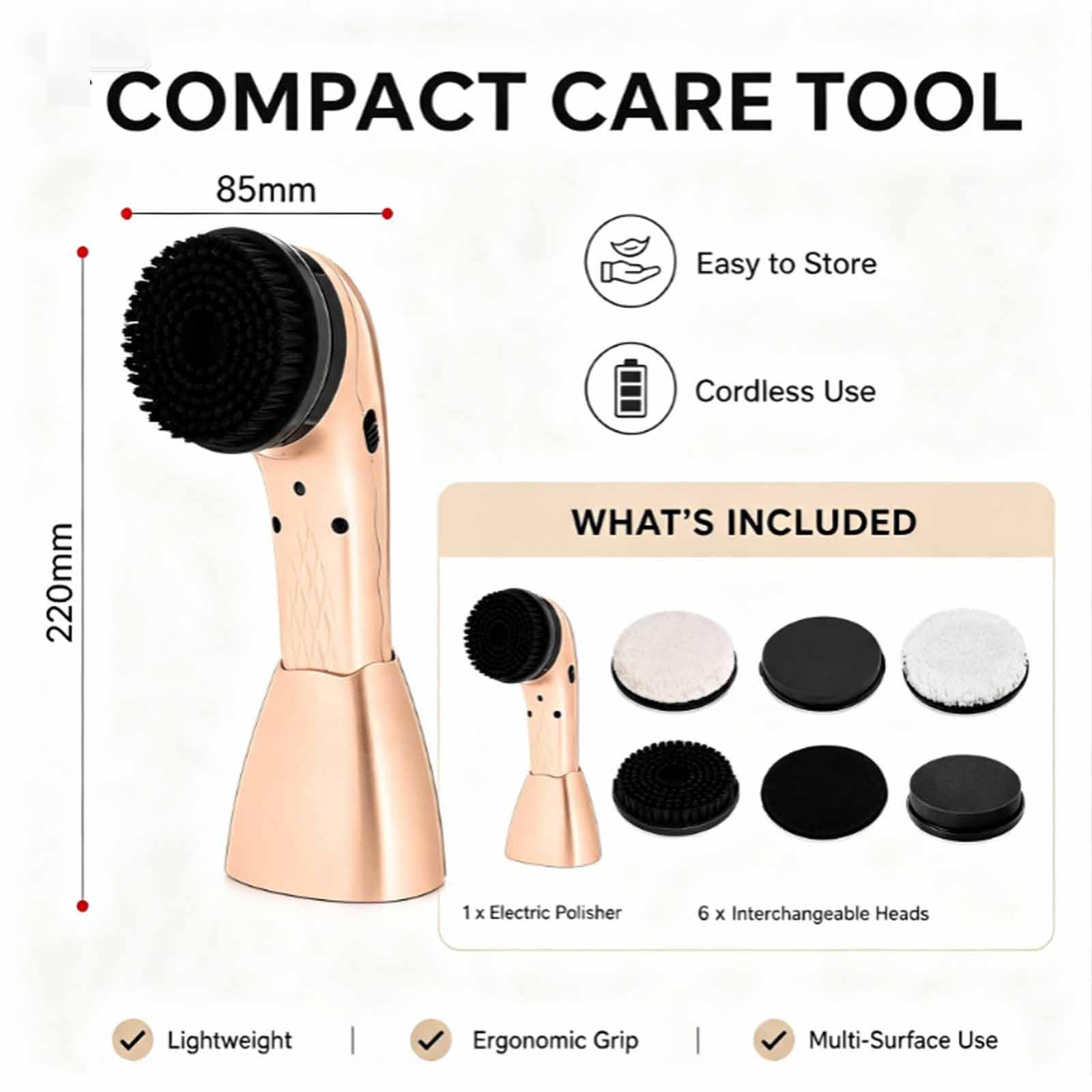 Kit De Cirage Électrique, Cireuse Électrique avec 6 Têtes De Brosse, Poignée Ergonomique Et Base De Rangement Compacte pour Le Nettoyage Et Le Polissage des Chaussures, Bottes