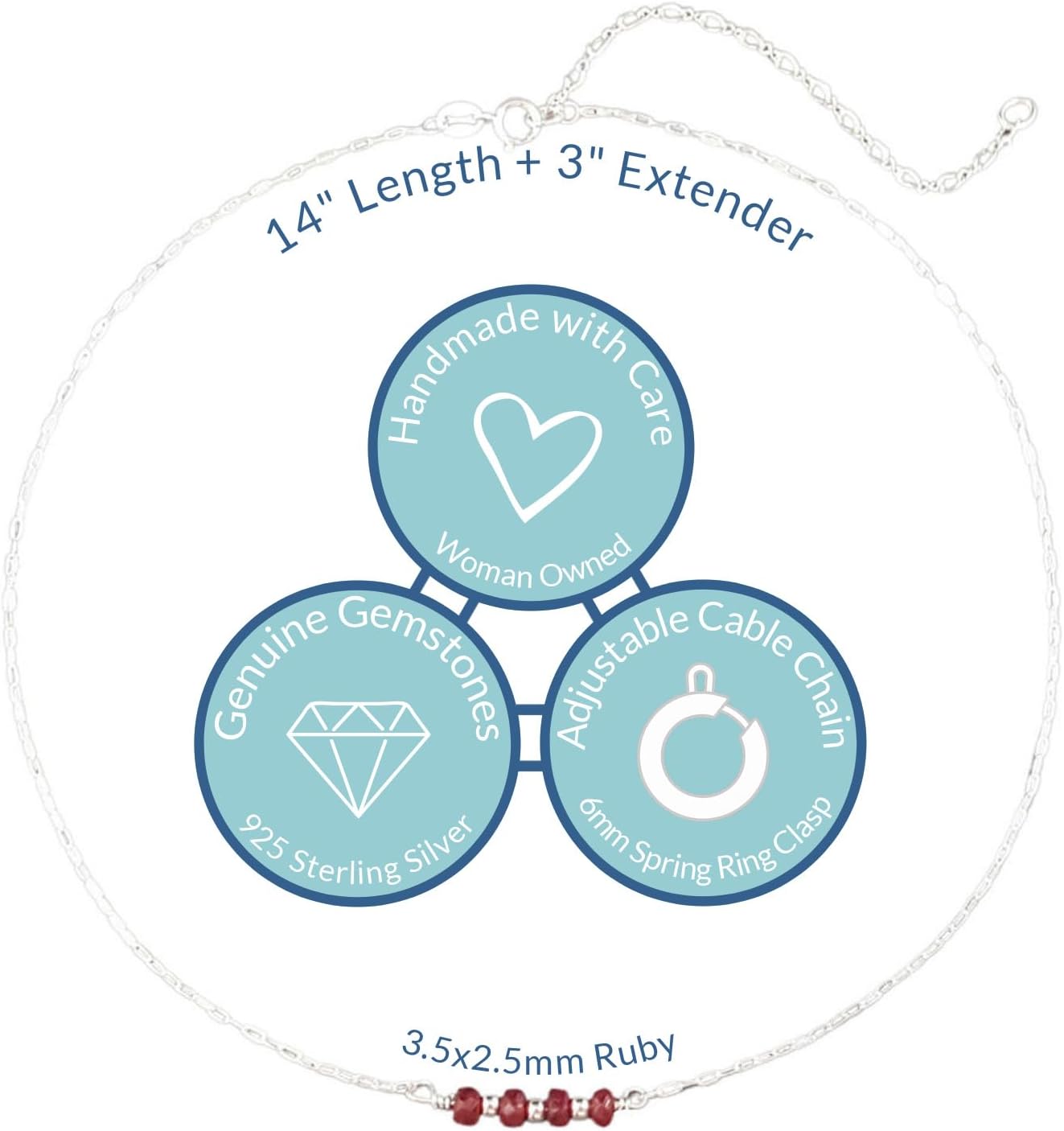 EnCharmed Sterling Silver Ruby Delicate Choker, Handmade Minimal Dainty Gemstone Necklace, Adjustable Length 14-17 Inches, July Birthstone - Image 5