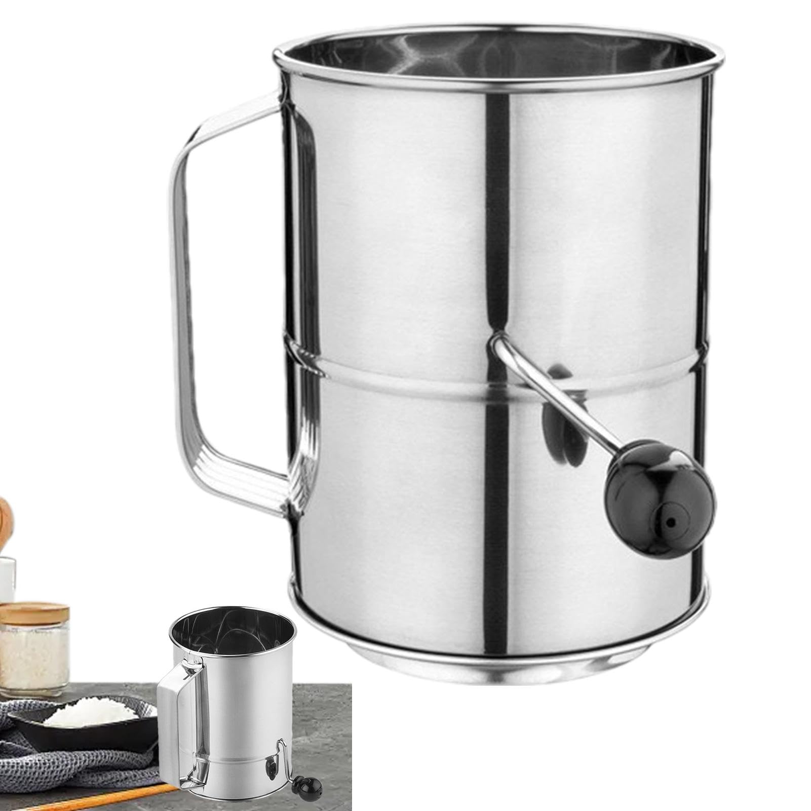 Tamis à farine - Tamis à farine en acier inoxydable | Tamis de cuisson | Tasse mélangeur de farine | Tamis à poudre de tasse à main | Tamis de tasse à manivelle pour la cuisson des gâteaux, gâteaux