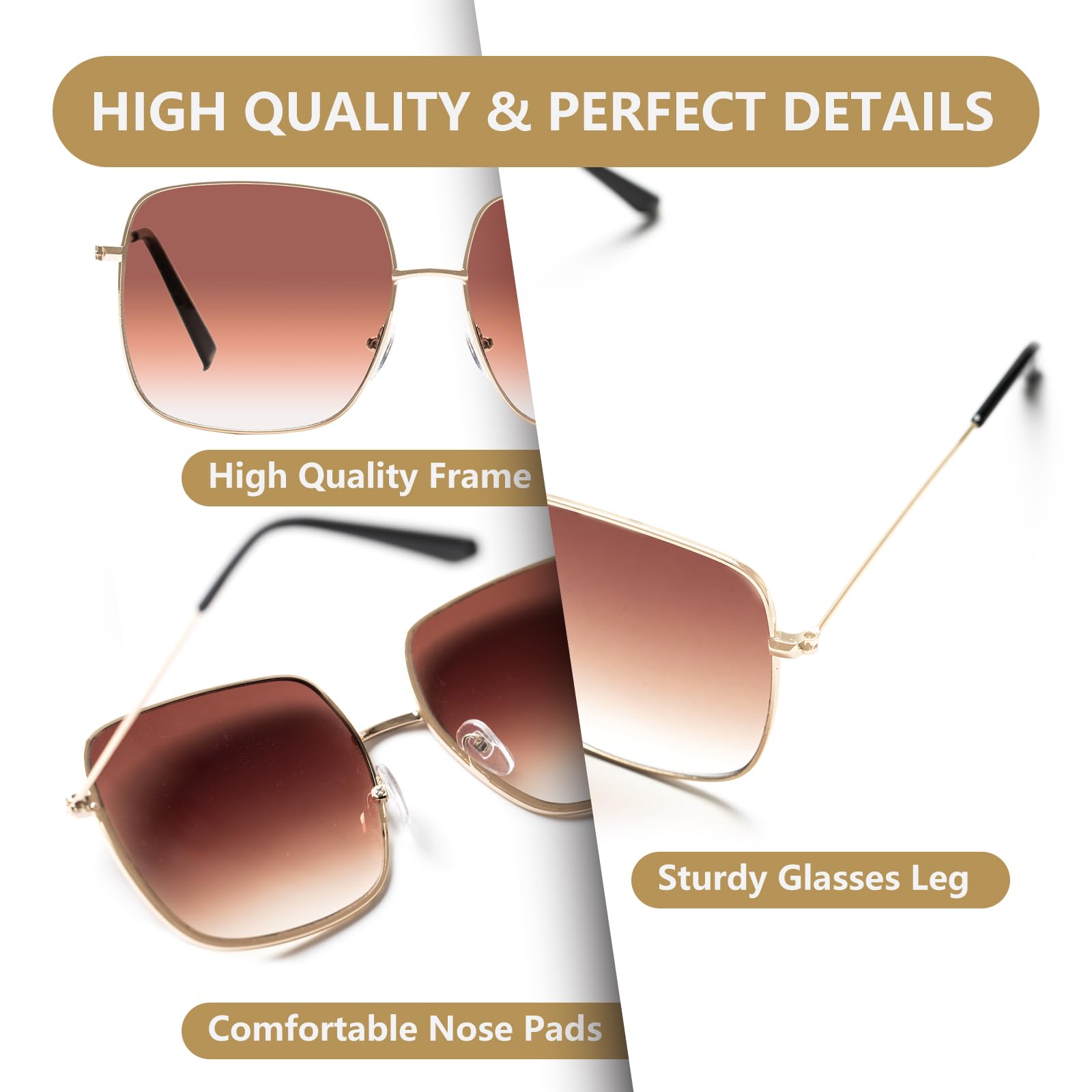 KAEOISFU Oversized Square Metal Reading Sunglasses Women, Large Tinted Reading Glasses, Fashion Big Frame Anti UV Sun Readers - Image 4