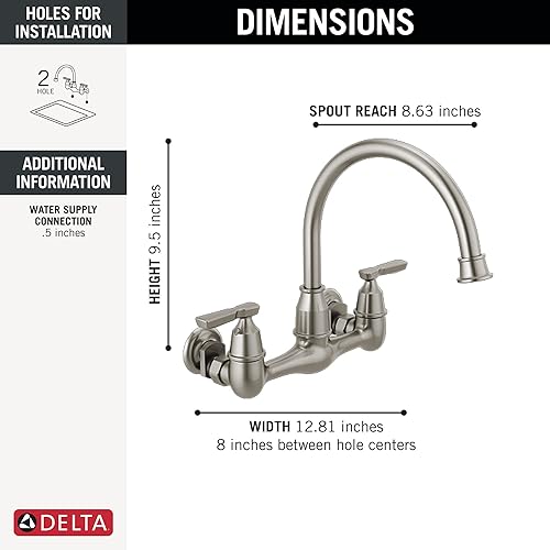 Miniatura 3 de Delta Faucet Corin - Grifo de cocina de níquel cepillado, grifo de fregadero de cocina, grifo de cocina montado en la pared, grifo de cocina de