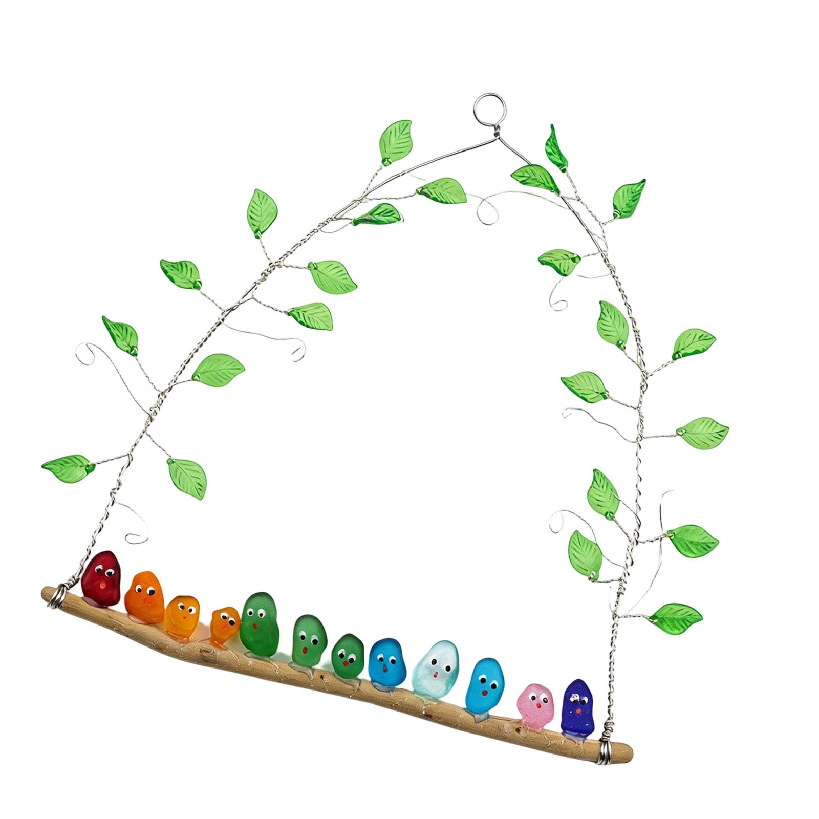 Artistic Wooden Branch Set with 8 Multicolored Birds for Indoor Outdoor Arrangement Organic Living Room Decor