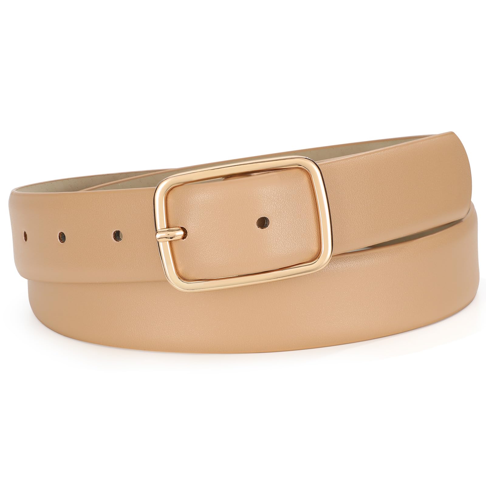 SANSTHS Women Leather Belts for Jeans Pants Fashion Ladies Waist Belts Simple Gold Square Buckle Belt
