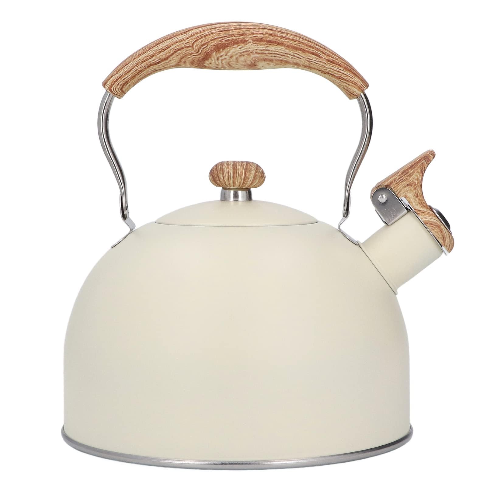 Wasserkessel Induktion, 2,5 l Pfeifkessel Edelstahl Teekessel mit Holzoptik Griff Flötenkessel für Gasherd Keramikofen Induktionskochfeld