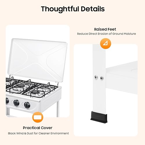 Miniatura 7 de Quemador de gas natural, estufa de gas 5 quemadores, estufa de campamento de encendido manual para cocinar al aire libre (sin manguera)