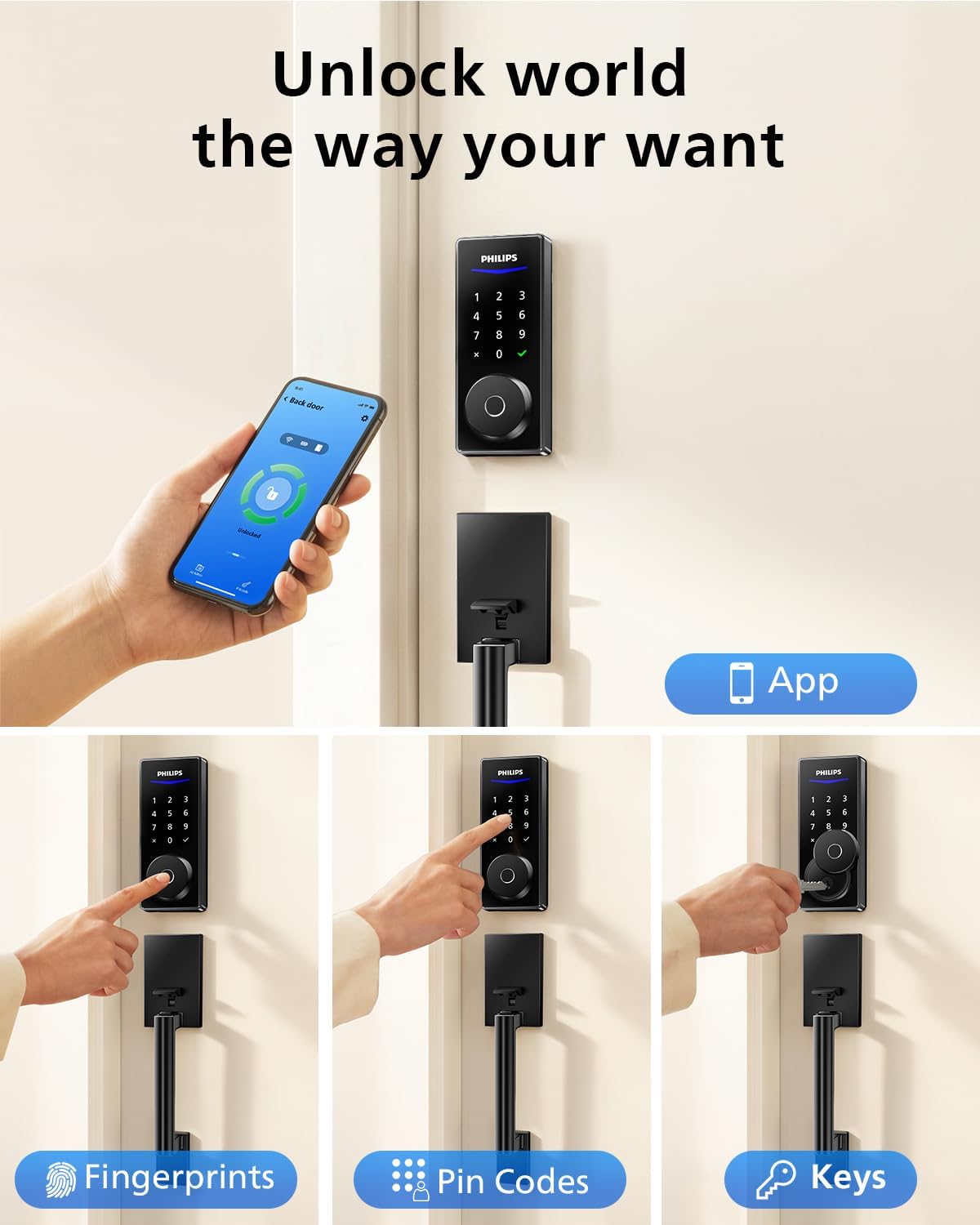 Philips Wi-Fi Front Lock Set, Smart Keypad Deadbolt Lock with 2 Handles