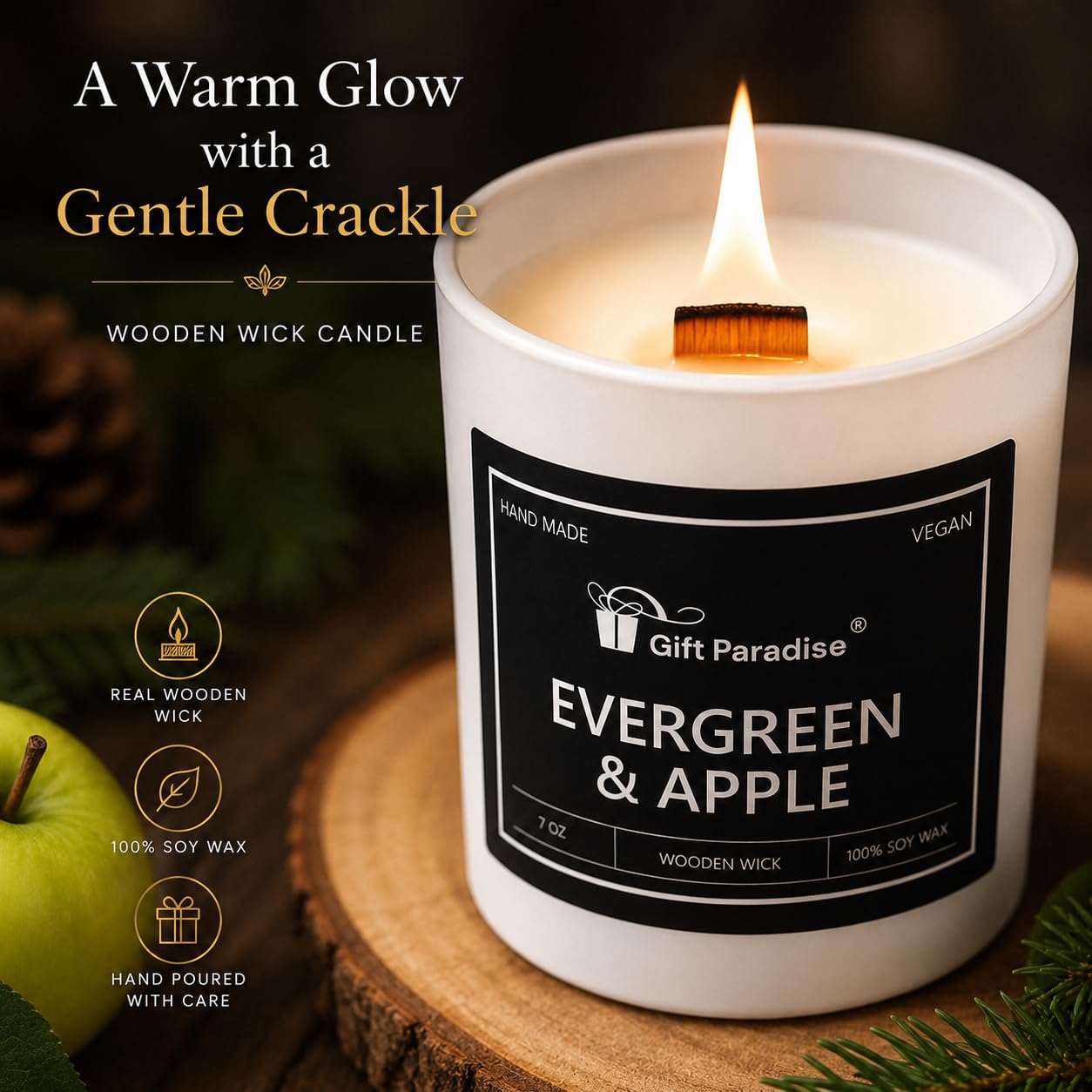 Gift Paradise® Evergreen & Apple Bougie de soja 200 ml Boîte cadeau magnétique