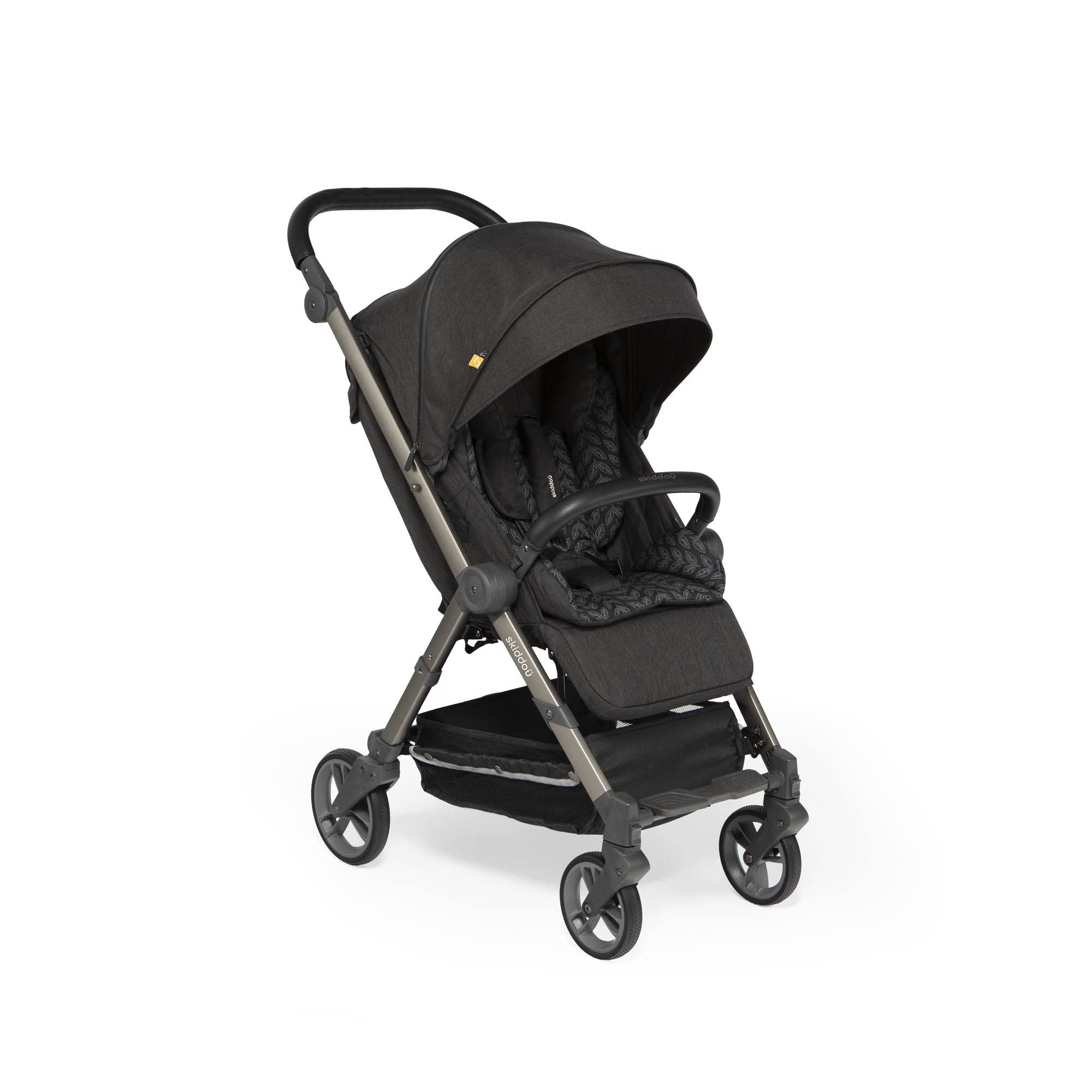 skiddoü passeggino leggero Mell, ruote grandi ammortizzanti, da viaggio pieghevole, schienale regolabile, impermeabile, zanzariera, fino a 22 kg, nero