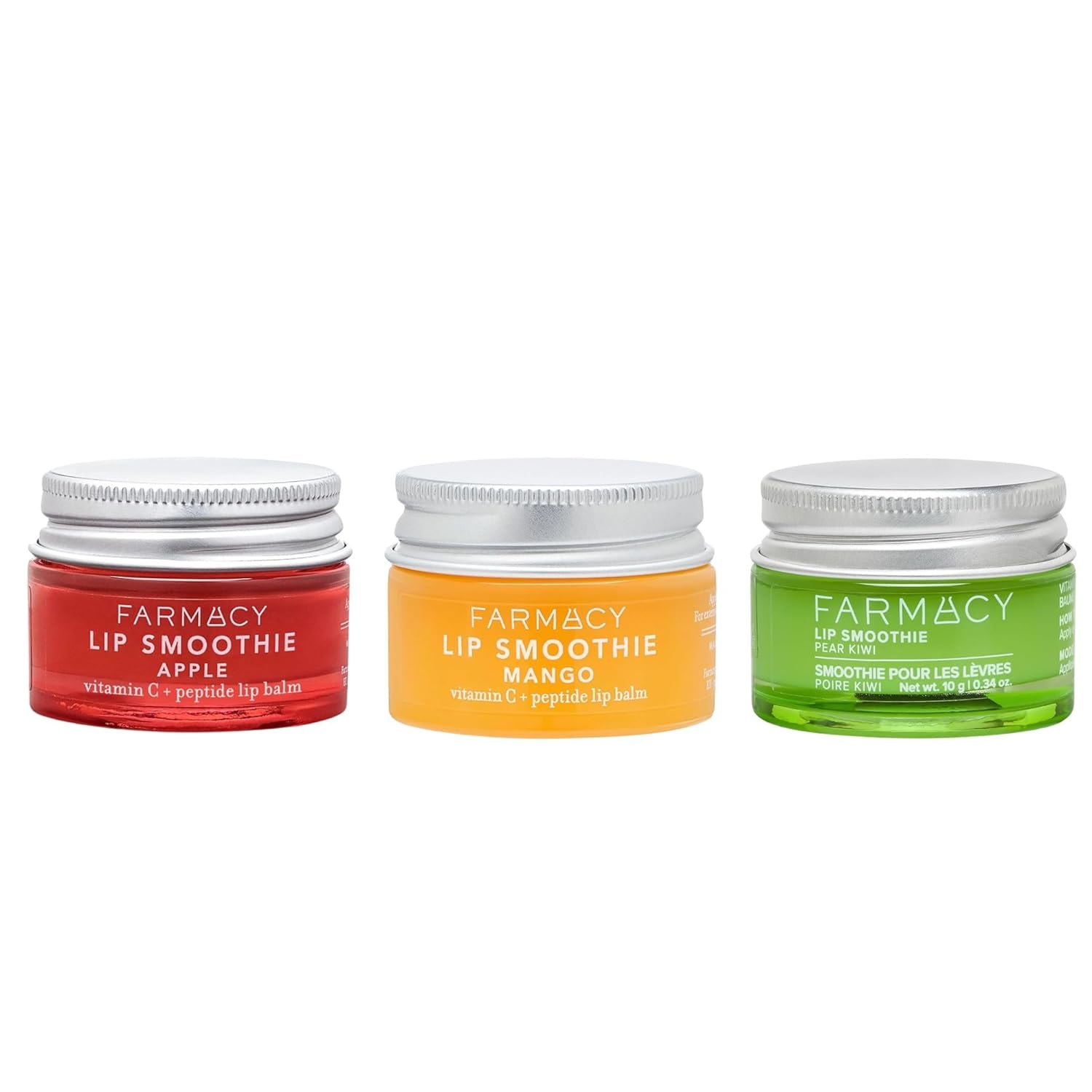 Farmacy Lip Smoothie Trio – Hydrating Peptide Lip Balms with Vitamin C in Apple, Mango & Pear Kiwi Flavors (10g Each) for Nourished, Plump Lips