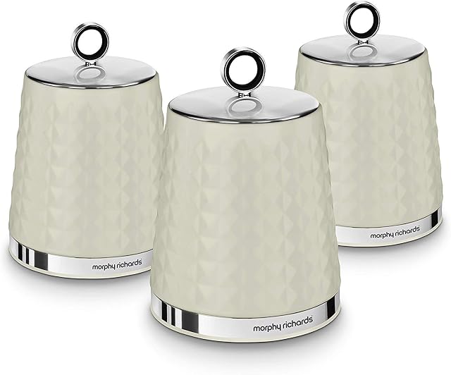 Morphy Richards 978055 Dimensions Set of 3 Round Kitchen Storage Canisters, Ivory Cream
