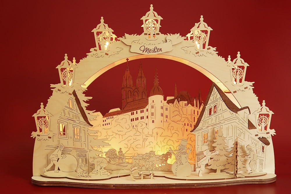 3D LED Schwibbogen Meissen Albrechtsburg - Holzkunst aus Sachsen - mit Netzkabel | Lichterbogen Weihnachten